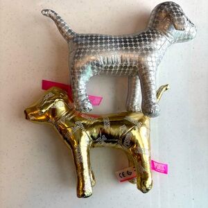 PINK Victoria Secret Gold & Silver “Pink” Dogs Plush Metallic Lot Of 2